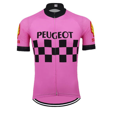 CLEARANCE - Peugeot Shell Retro Cycling Jersey Pink EU Clearance- Retro Peloton