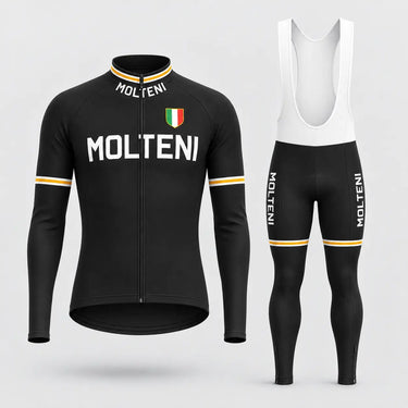 Molteni Retro Cycling Jersey Long Set Black, front view