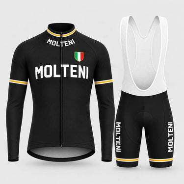 Molteni Retro Cycling Jersey Long Set Black, back view