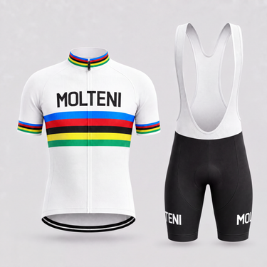 Molteni World Champion retro cycling kit, Merckx 1971 – short sleeve jersey and bib shorts