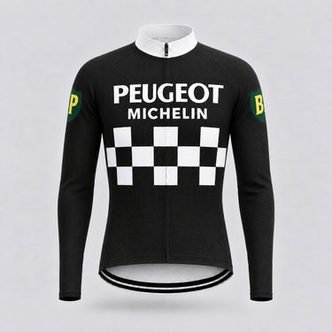 Peugeot BP Michelin Long Sleeve Retro Cycling Jersey - Long sleeve front