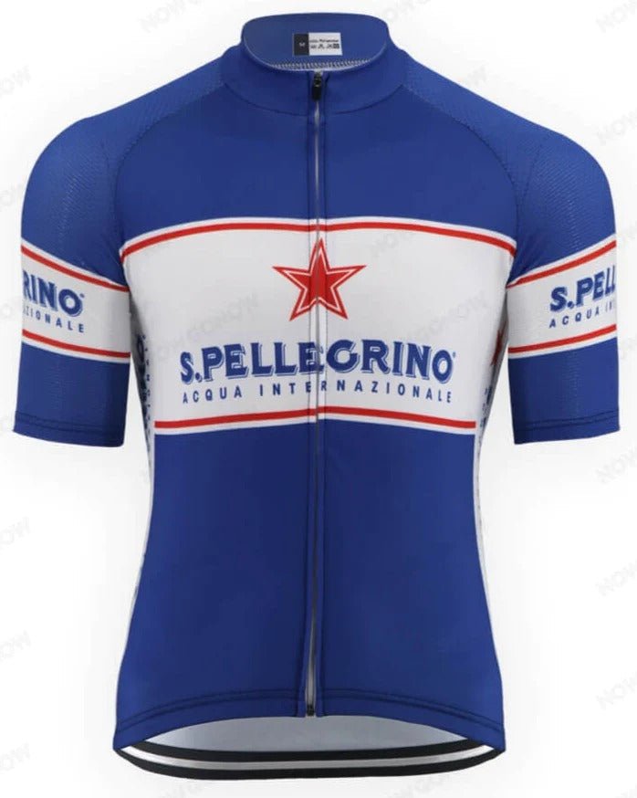 San Pellegrino Blue Short Sleeve Retro Cycling Jersey Male XXS