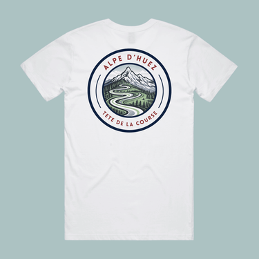 TDLC Alpe D'Huez Premium White T-shirt T-shirt- Retro Peloton