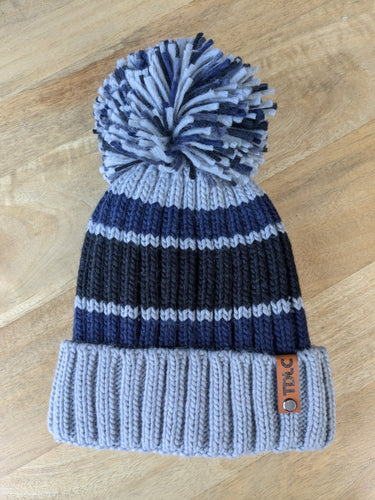 TDLC Col Striped Big Bobble Hat, back view