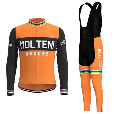 Molteni Retro Cycling Jersey Long Set Orange, front view