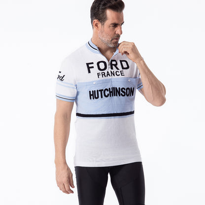 Maillot ciclista retro de lana merino Ford France Hutchinson Deluxe