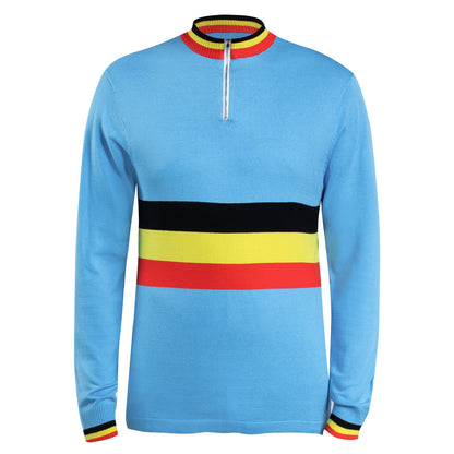 Belgium Team Deluxe Merino Wool Blend - Long Sleeve Retro Cycling Jersey Retro Wool Cycling Jersey - Retro Peloton