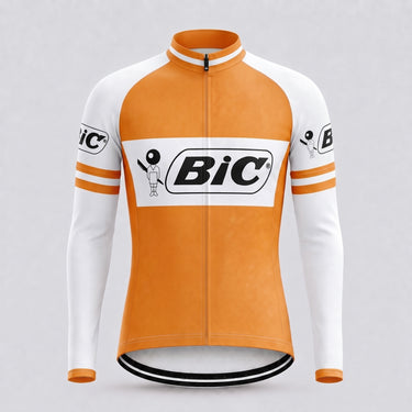 BIC Orange Retro Cycling Jersey - Long sleeve front