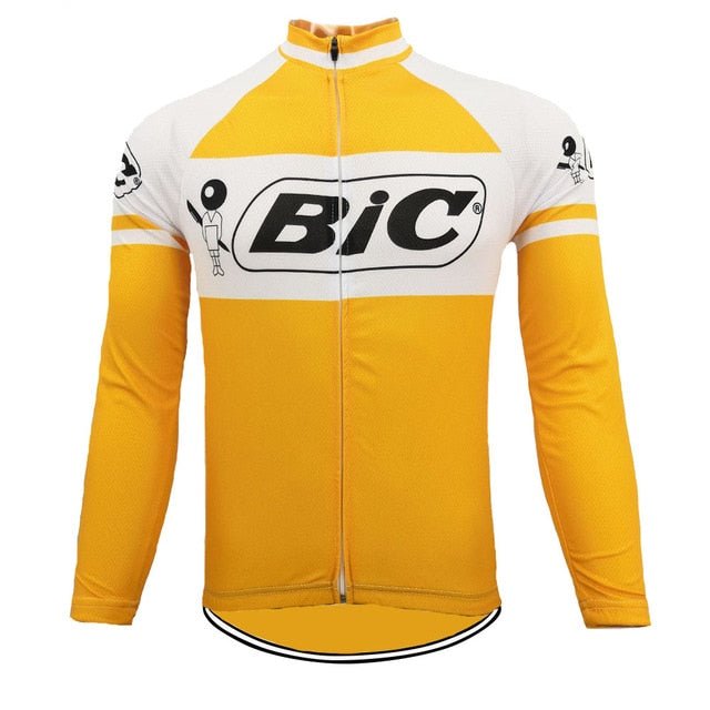 BIC Yellow Long Sleeve (With Fleece Option) Retro Cycling Jersey Retro Cycling Jersey - Retro Peloton