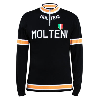 Black Molteni Deluxe Merino Wool Blend - Long Sleeve Retro Cycling Jersey Retro Wool Cycling Jersey - Retro Peloton