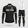 Molteni Retro Cycling Jersey Long Set Black, front view
