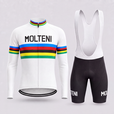 Molteni World Champion retro cycling kit, Merckx 1971 – long sleeve jersey and bib shorts