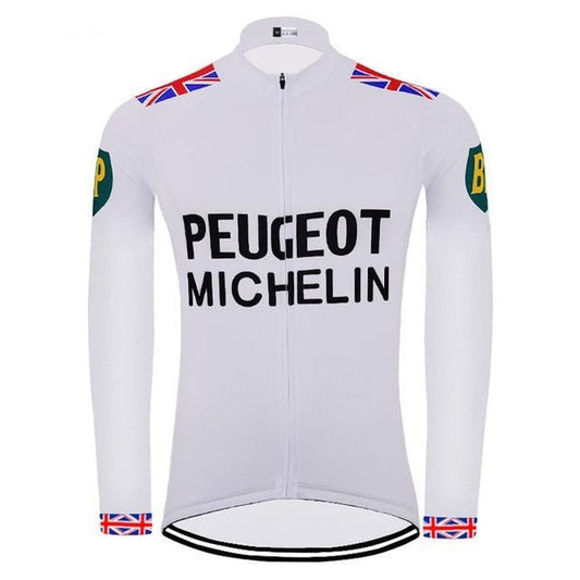 Peugeot BP Michelin Long Sleeve Retro Cycling Jersey (with Fleece Option) Retro Cycling Jersey - Retro Peloton