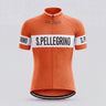 San Pellegrino retro cycling jersey, short sleeve, front view – orange with white bands