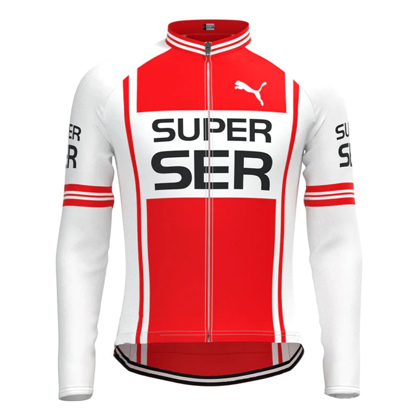 Super Ser White - Red Retro Cycling Jersey (with Fleece Option) Retro Cycling Jersey - Retro Peloton