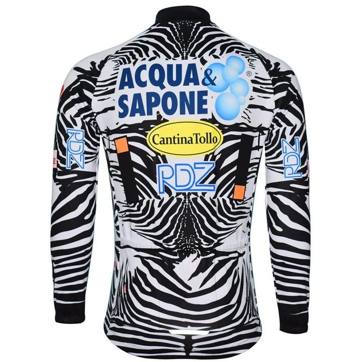 Acqua Sapone Cantina Tollo Zebra Long Sleeve Retro Cycling Jersey Retro Cycling Jersey- Retro Peloton