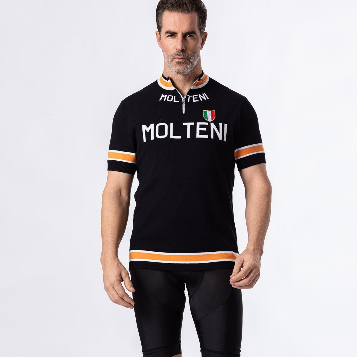 Black Molteni Merino Wool Blend Retro Cycling Jersey Retro Peloton