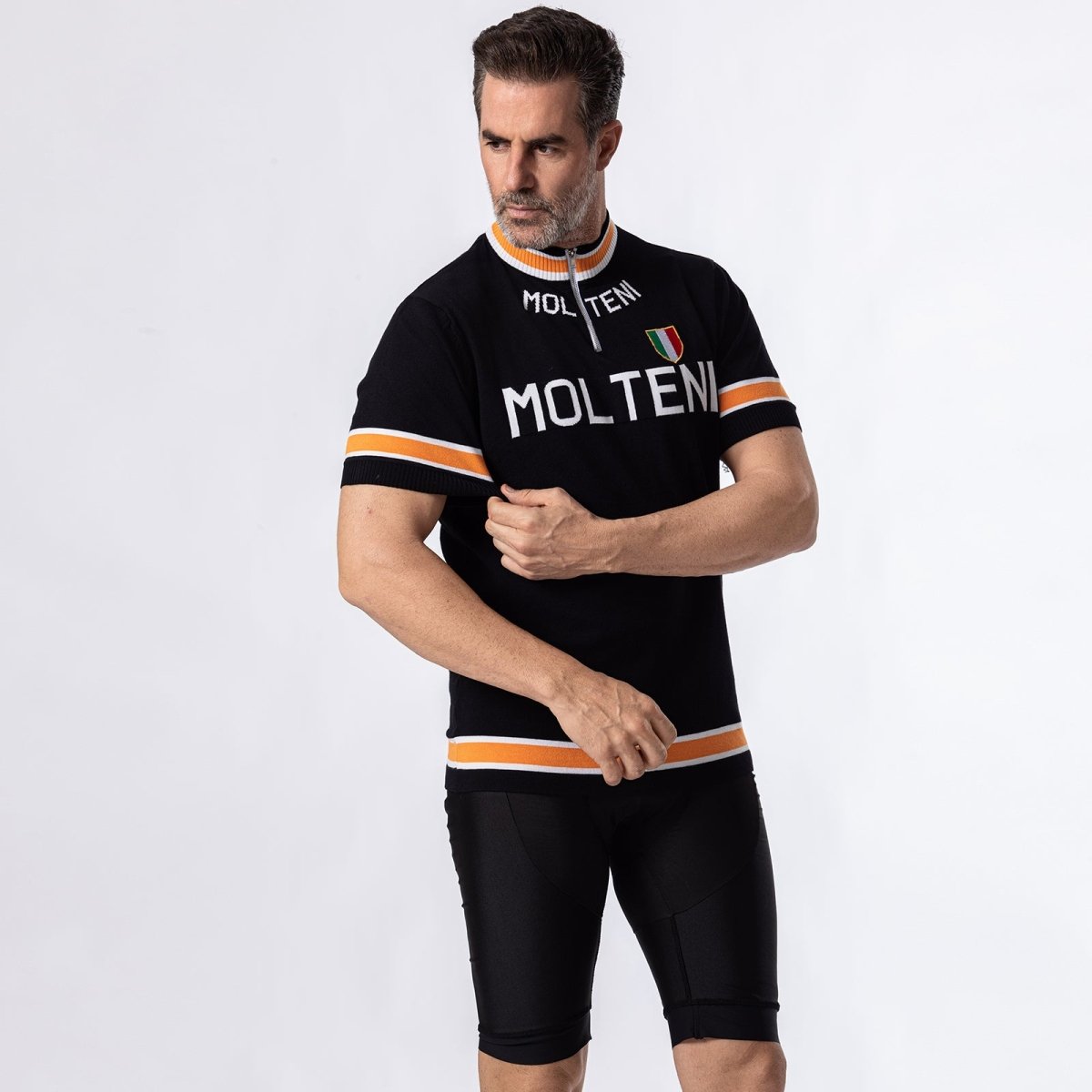 Black Molteni Merino Wool Blend Retro Cycling Jersey Retro Peloton